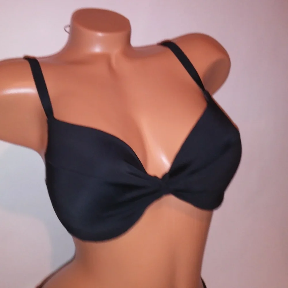 Victoria Secret Swim Bikini 32DD Top XS Bottom Solid Black Push Up New